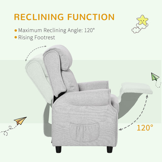 Kids Recliner Chair Children Sofa Angle Adjustable Single Lounger Armchair Gaming Chair with Footrest 2 Side Pockets for 3-5 Years
