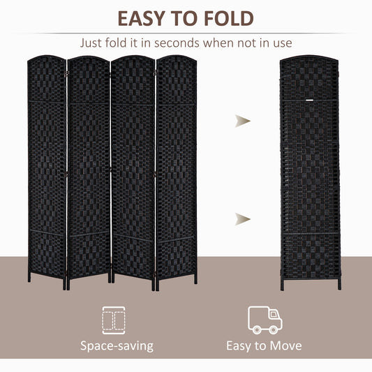 4 Panel Wicker Room Divider Folding Privacy Screen 6' Tall Black