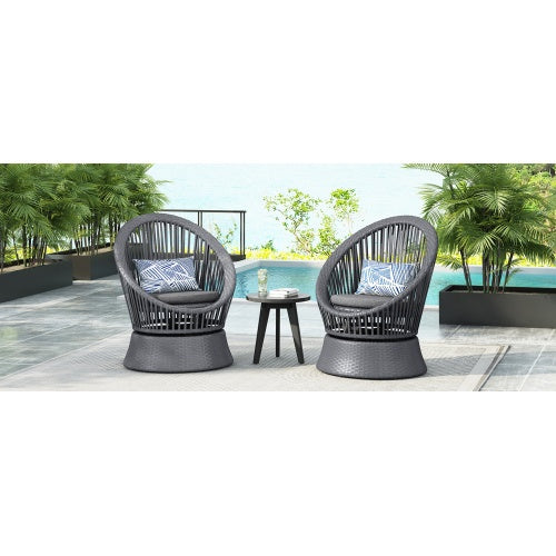 Set Of 2 26.7 Modern Gray Wicker Lounge Chair With Rattan And Iron Frame, Featuring A Stylish Round Design, Perfect For Living Room, Patio, Or Balcony Relaxation