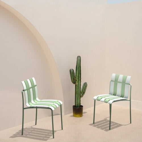 4-Pack Modern Striped Color Block Chairs - Waterproof PP Seat Sturdy Metal Legs, Indoor Outdoor Dining Set For Patio, Balcony,