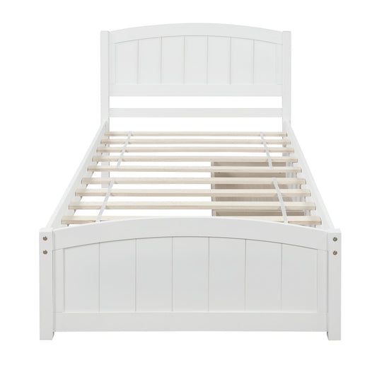 Twin Size Platform Bed With Two Drawers, White
