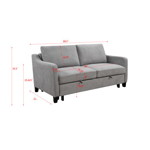 69 Inch 3-in-1 Convertible Queen Sofa Bed, Modern Fabric Love Seat Futon Sofa Sofa With Pull Out Bed, Small Love Seat Lounge Sofa With Reclining Back, Living Room Furniture,