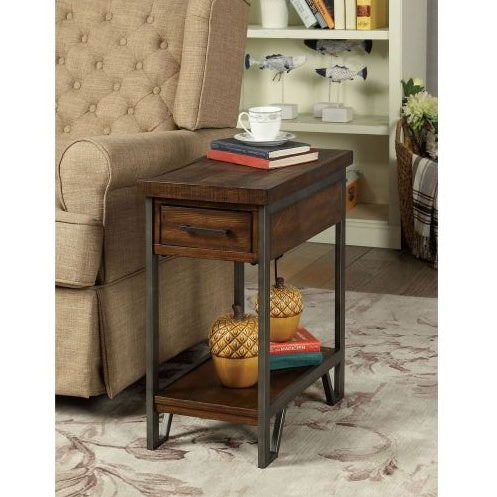 Modern Rustic Design 1pc Side Table Nightstand Multi-Colored Panels Oak Finish USB Outlet Sofa Side Table Home Furniture