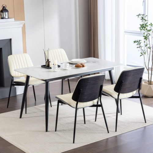 Dining Chairs Set Of 2 Mid Century Modern Retro Faux Leather Chair With Walnut Bentwood Back Upholstered Seat Metal Legs Adjustable Foot For Kitchen Dining Room Chairs