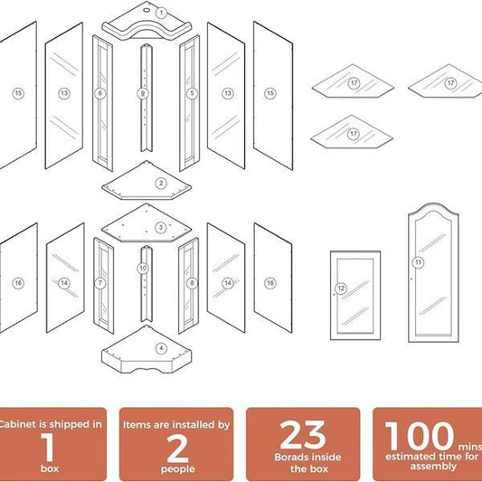 Corner Rare Cabinet With Lights, Excluding E26 Light Bulbs