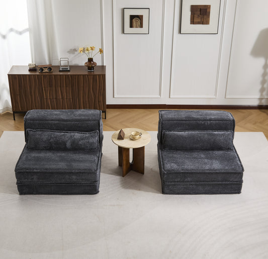 Compression Mahjong Sofa,Convertible Floor Sofa Bed,DIY Boneless Modular Sectional Sofa,No Assembly Required,Circle Fleece Fabric,Oversized 2 Seater With 2 Pillows,Dark-grey