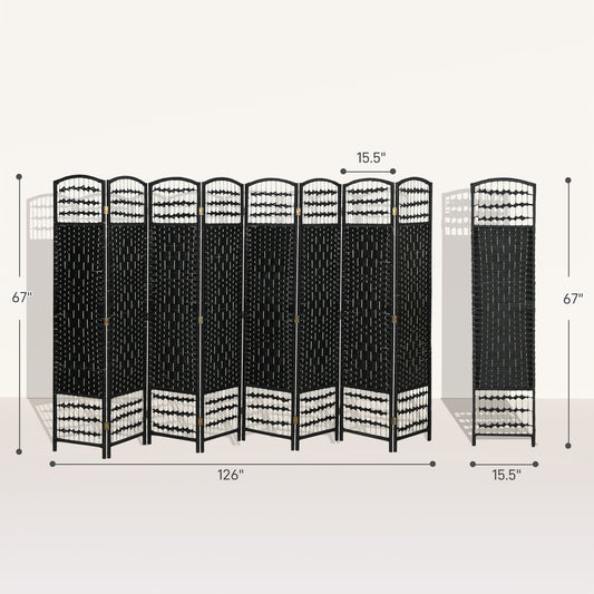 8 Panel Folding Room Divider Portable Privacy Screen Wave Fiber Room Partition for Home Office