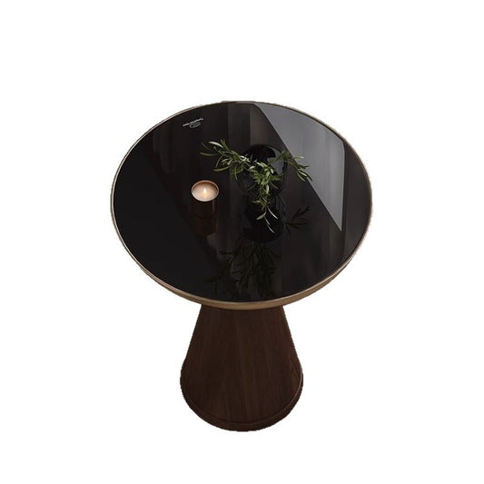 Tempered Glass Round Light Luxury Modern Solid Wood Side Table
