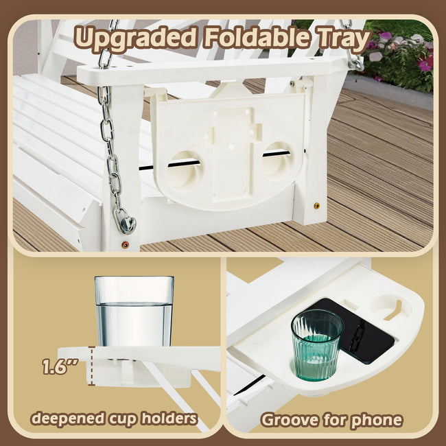 Wooden Outdoor Porch Swing With 2-Seat
