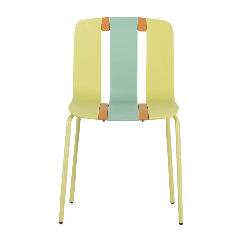 4 Pack Modern Striped Color Block Chairs Indoor Outdoor PP Plastic Seat & Sturdy Metal Legs, Vibrant Yellow, Orange, Green For Living Room, Balcony, Terrace