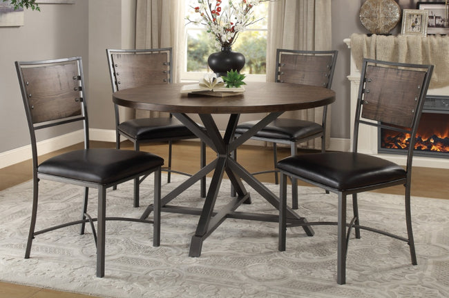 Industrial Style Metal Frame Chairs Set Of 2, Faux Leather Seat Burnished Brown Finish And Gray Metal Finish Rustic Style Dining Kitchen Furniture