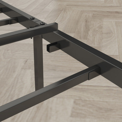 Queen Size Bed Frame With Charging Station, Upholstered Headboard, Metal Platform, Grey