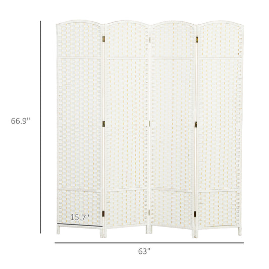 Folding Room Divider Screen 4 Panel 5.6 ' Tall Privacy Screen Freestanding Room Partition for Home Office, White