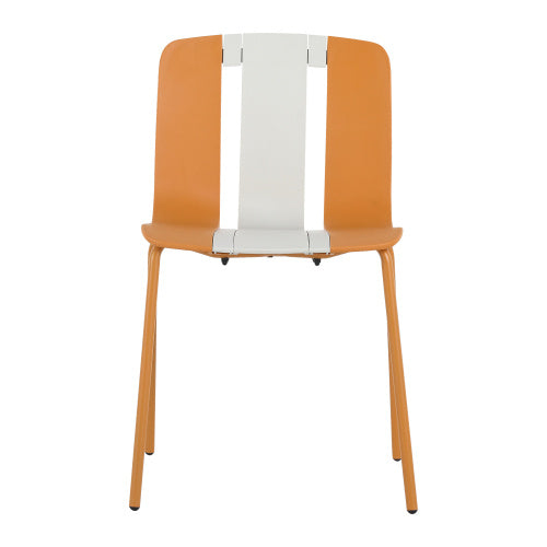 4 Pack Modern Striped Color Block Chairs Indoor Outdoor PP Plastic Seat & Sturdy Metal Legs, Vibrant Yellow, Orange, Green For Living Room, Balcony, Terrace