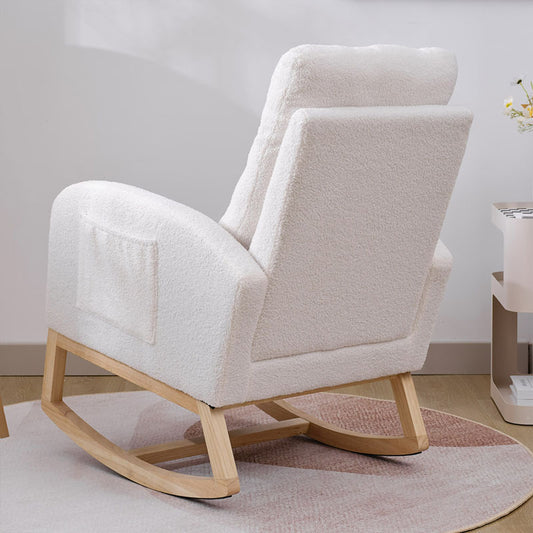 Modern Accent Rocking Chair Rocking Chair With Solid Wood Legs, Upholstered Nursery Glider Rocker, Comfy Armchair With Side Pocket, Living Room Lounge Arm Chair With High Backrest NO TEMU