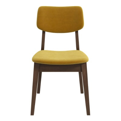 Carlos Dark Yellow Velvet Solid Back Side Chair Set Of 2 Kitchen Living Room Padded Chairs Armless Design With Solid Wood Legs