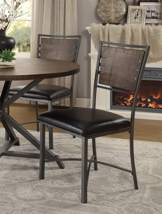 Industrial Style Metal Frame Chairs Set Of 2, Faux Leather Seat Burnished Brown Finish And Gray Metal Finish Rustic Style Dining Kitchen Furniture