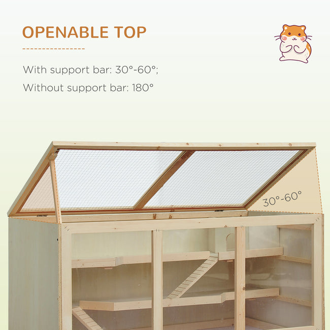 Hamster Cage 3 Tiers Wooden Big Habitat Mice Rat Exercise Play House Pen Opening Roof Ramps