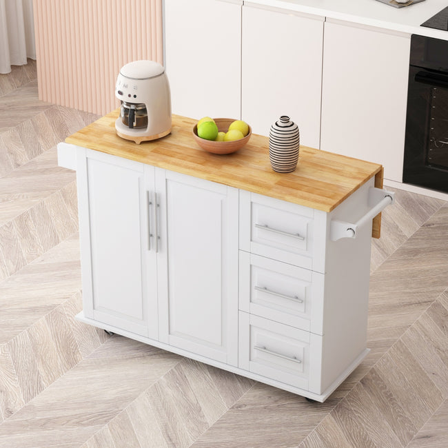 Kitchen Island Cart With Cabinet, 3 Drawers, Spice Rack, Towel Rack, 43.31 Wide