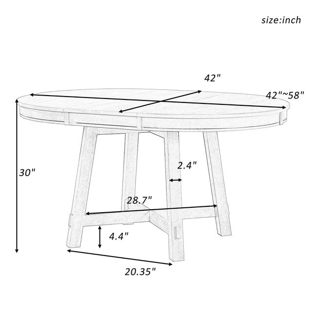 TREXM Farmhouse Extendable Round Dining Table With 16 Leaf Natural Wood
