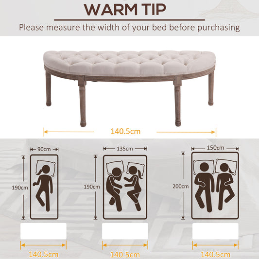 Semi-Circle End of Bed Bench with Tufted Design