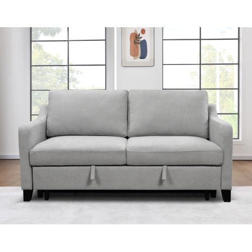 69 Inches 3-in-1 Convertible Queen Sofa Bed, Modern Fabric Double Sofa Bed With Pull-out Bed, Small Double Sofa With Reclining Backrest, Living Room Furniture, Light Grey