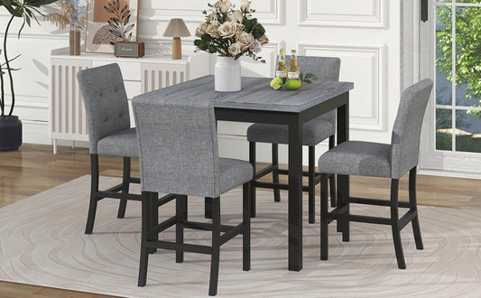 TOPMAX 5-Piece Counter Height Dining Set, Wood Table Chairs Stools W Footrest