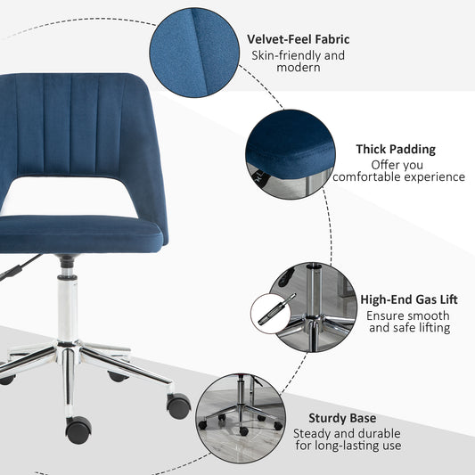 Modern Mid Back Office Chair with Velvet Swivel Computer Armless Desk Chair with Hollow Back Design for Home Office