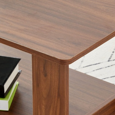 Modern Minimalist Walnut Colored Double Layered Rectangular Coffee Table ,tea Table.MDF Material Is More Durable,Suitable For Living Room, Bedroom, And Study Room.19.6x35.4x16.5 CT-16