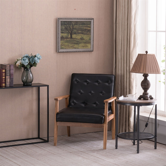 Vintage Modern Wooden Armchair In Black PU