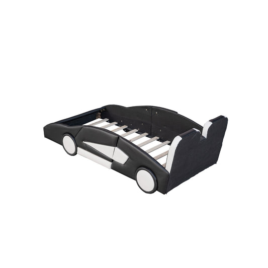 Twin Size Race Car-Shaped Platform Bed With Wheels, Black