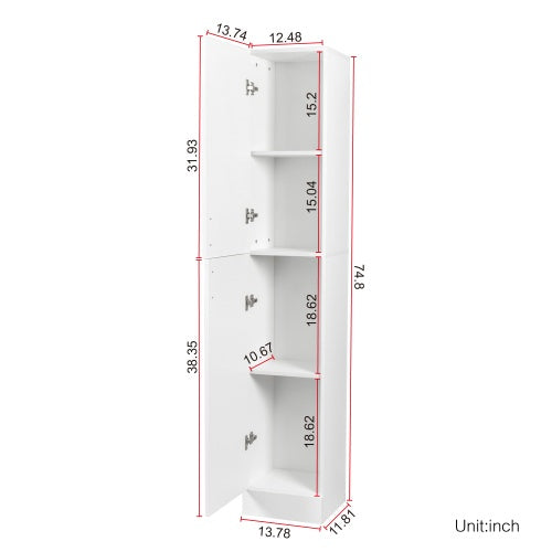 Freestanding Cabinet With Inadjustable Shelves And Two Doors For Kitchen, Dining Room, White