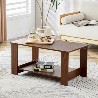 Modern Minimalist Walnut Colored Double Layered Rectangular Coffee Table ,tea Table.MDF Material Is More Durable,Suitable For Living Room, Bedroom, And Study Room.19.6x35.4x16.5 CT-16