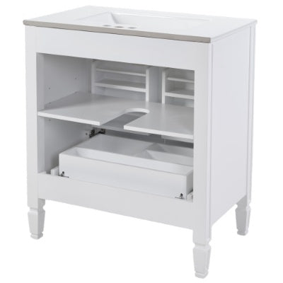 30 No Assembly Needed Vintage White Bathroom Vanity With Ceramic Sink,Two Soft Close Doors Adjustable Shelf,Modern Farmhouse Style