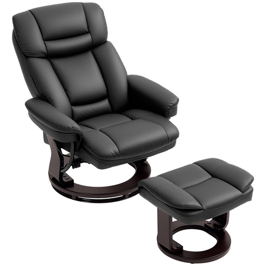 Swivel Recliner With Ottoman, PU Leather Reclining Chair With Footrest, For Living Room, Bedroom, Black
