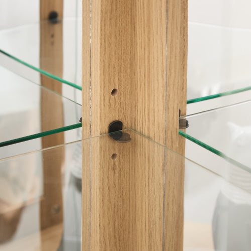 Corner Glass Cabinet Lighted Curio Cabinet Corner Display Case For Living Room, Curio Cabinet, Antique Collection, Wine,Bar Glass Storage Light Included,Dark Cherry