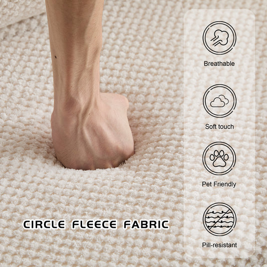 Compression Mahjong Sofa,Convertible Floor Sofa Bed,DIY Boneless Modular Sectional Sofa,No Assembly Required,Circle Fleece Fabric,Oversized Single Seater With 1 Pillow And 1 Ottoman,White