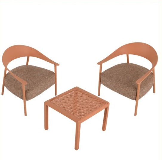 Modern 2 Piece Accent Chair Set With Coffee Table Apricot Brown PP Steel Frame Sofa Set, Soft Cushioned Seating For Living Room, Lounge, Balcony