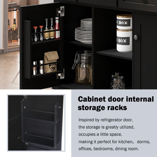 Kitchen Cart With Rubberwood Drop-Leaf Top, Cabinet Door, Storage Racks
