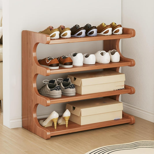 Four-layer Wooden Stackable Floor-standing Shoe Rack Suitable For Entrance, Wardrobe And Corridor To Store High Heels, Sneakers And Sandals,Currently Supports Self-pickup