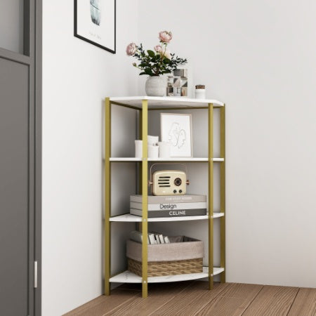 4-Tier Corner Open Shelf,Bookcase Freestanding Shelving Unit,Plant Stand Small Bookshelf For Living Room, Home Office, Kitchen, Small Space
