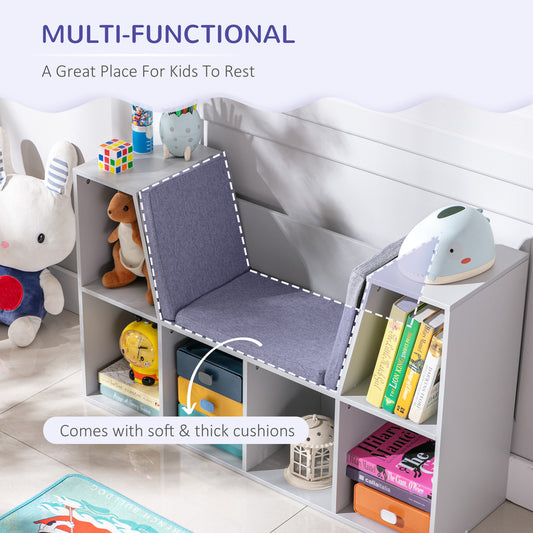 6-Cubby Kids Bookcase with Reading Nook and Cushion