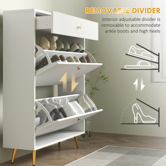 Narrow Shoe Storage Cabinet with Wave-like Panels and Adjustable Shelves for 12 Pairs of Shoes