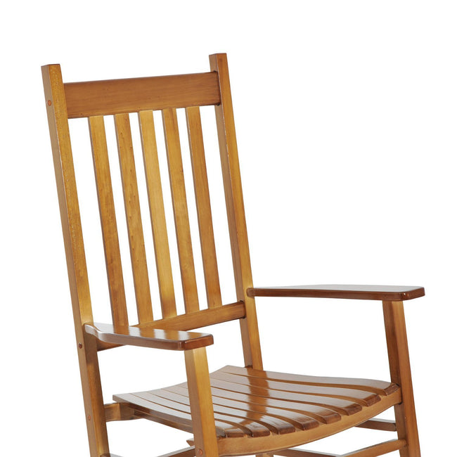 Wooden Outdoor Rocking Chair With Armrests, High Back For Garden, Patio, Balcony, Porch, Natural
