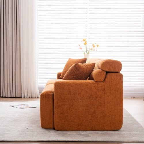LY-029 ORANGE COMPRESSION SOFA 4-seater Combined Sofa, Wood Grain Chenille Fabric, Full Sponge Compression Sofa,combined Sofa With 2 Pillows For Living Home Furniture Apartment