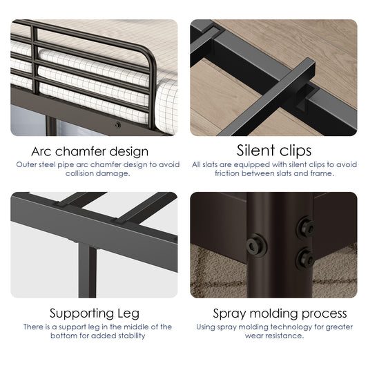 Loft Bunk Bed Twin Over Twin Size With Ladder And Guardrail,Heavy Duty Metal Slats Support No Box Spring Needed Small Space Saving Furniture For Bedroom Dorm,Black