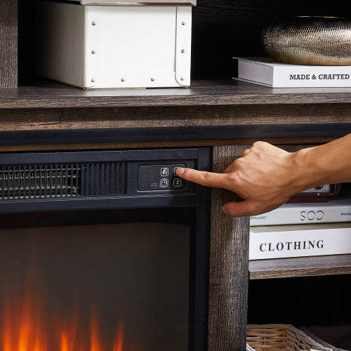 Modern Entertainment Console TV Stand With 23 Fireplace Insert, Multipurpose Sliding Door TV Cabinet Large Storage Space, 58.11 W 15.79 D 32.36 H Antique Brown