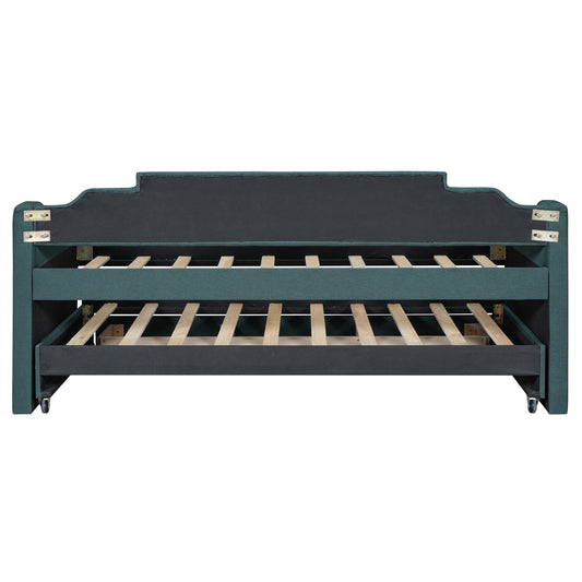 Twin Size Upholstered Daybed With Trundle And Three Drawers,Green