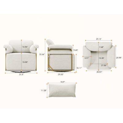 360 Degree Square Swivel Accent Sofa Chair,Fluffy Fabric Lounge Wide Upholstered Reading Chair With Gold Metal Legs, Comfortable Armchair For Living Room,Bedroom,Office