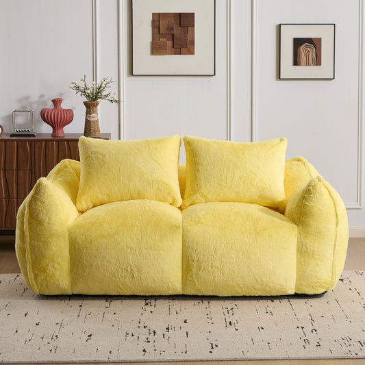 Giant Bean Bag Couch For Adults, Ultra Soft Fluffy Loveseat Bean Bag Sofa, Oversized Chase Lounge Chair Indoor For Living Room Bedroom, No Assembly Required Cozy Reading Chair With Pillows, Yellow